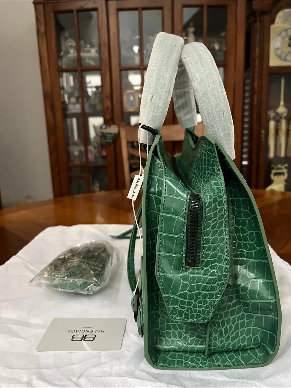 Green Croc-Embossed City Bag with Matching Crossbody Strap!
